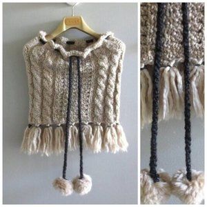 NEW HANDMADE INFINITE SCARF WITH FRINGE POM POM